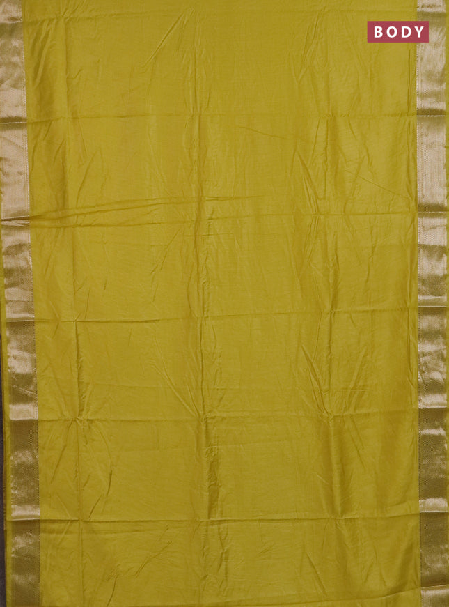 Semi chanderi saree yellow and beige with plain body and zari woven border