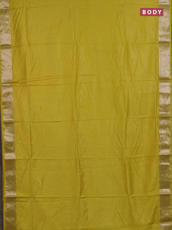 Semi chanderi saree yellow and beige with plain body and zari woven border