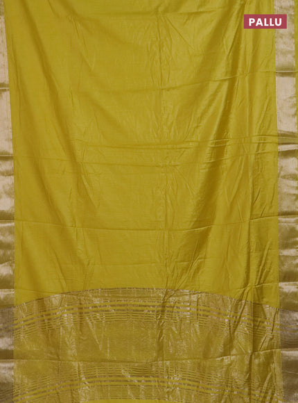 Semi chanderi saree yellow and beige with plain body and zari woven border