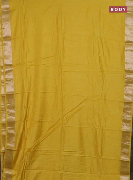 Semi chanderi saree yellow and beige with plain body and zari woven border