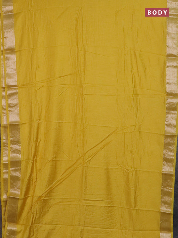 Semi chanderi saree yellow and beige with plain body and zari woven border