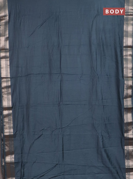 Semi chanderi saree dark grey and beige with plain body and zari woven border