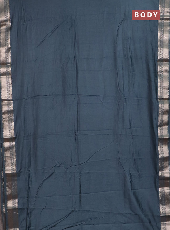 Semi chanderi saree dark grey and beige with plain body and zari woven border