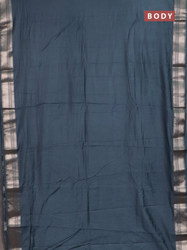 Semi chanderi saree dark grey and beige with plain body and zari woven border