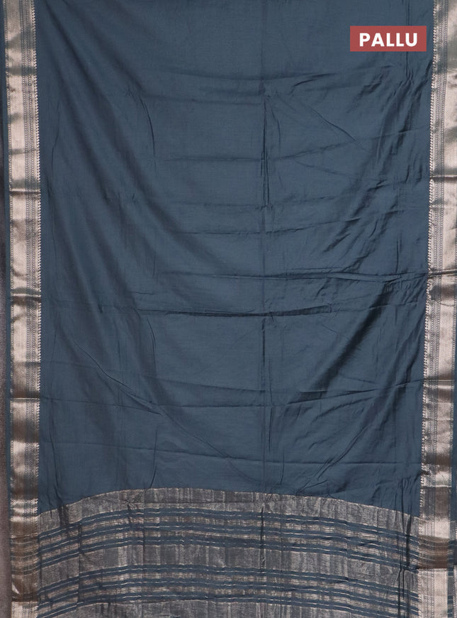 Semi chanderi saree dark grey and beige with plain body and zari woven border