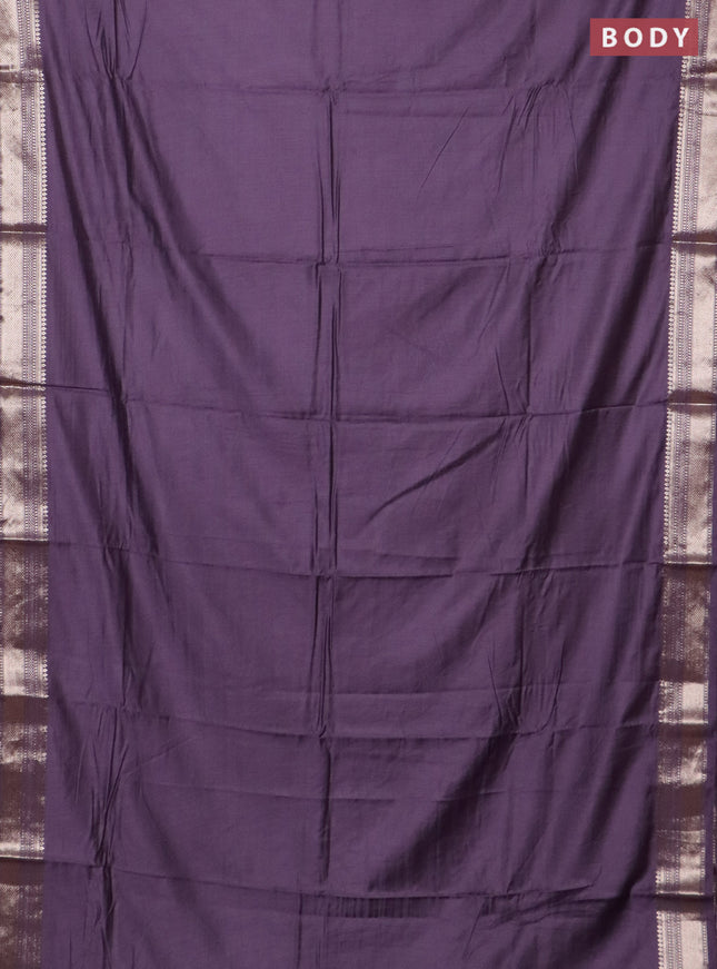 Semi chanderi saree pastel lavender and beige with plain body and zari woven border