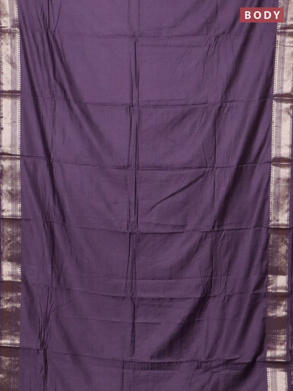 Semi chanderi saree pastel lavender and beige with plain body and zari woven border