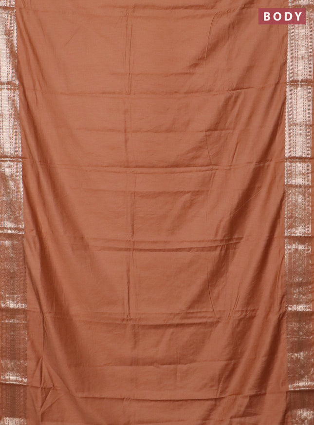 Semi chanderi saree rust shade and beige with plain body and zari woven border