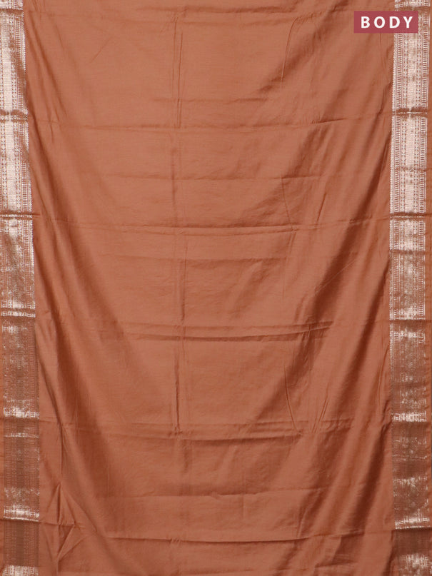 Semi chanderi saree rust shade and beige with plain body and zari woven border