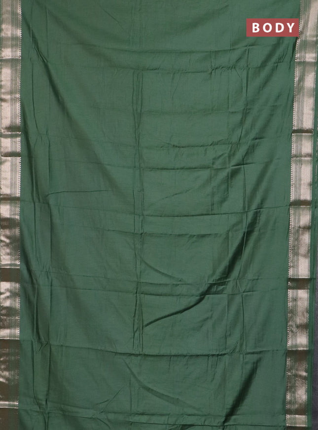 Semi chanderi saree green and beige with plain body and zari woven border