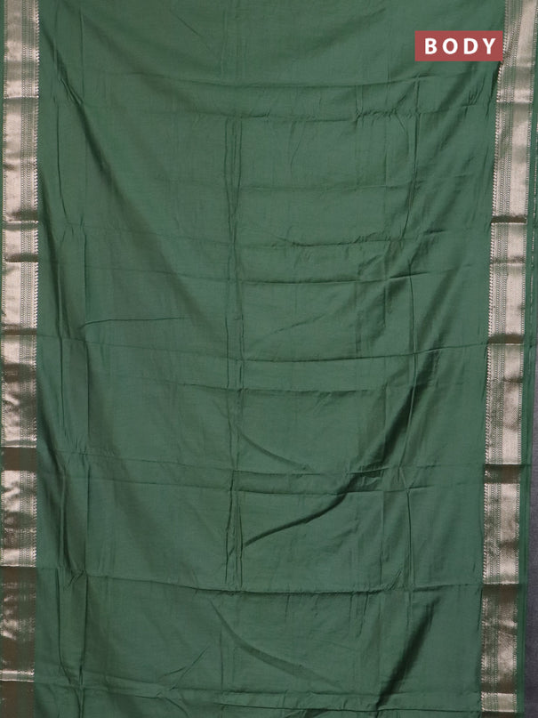 Semi chanderi saree green and beige with plain body and zari woven border