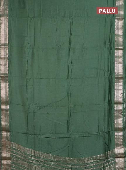 Semi chanderi saree green and beige with plain body and zari woven border