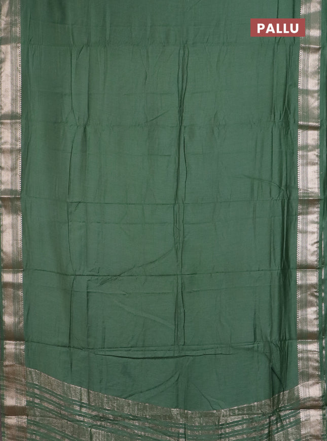 Semi chanderi saree green and beige with plain body and zari woven border