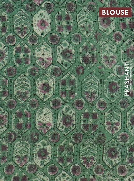 Semi chanderi saree green and beige with plain body and zari woven border