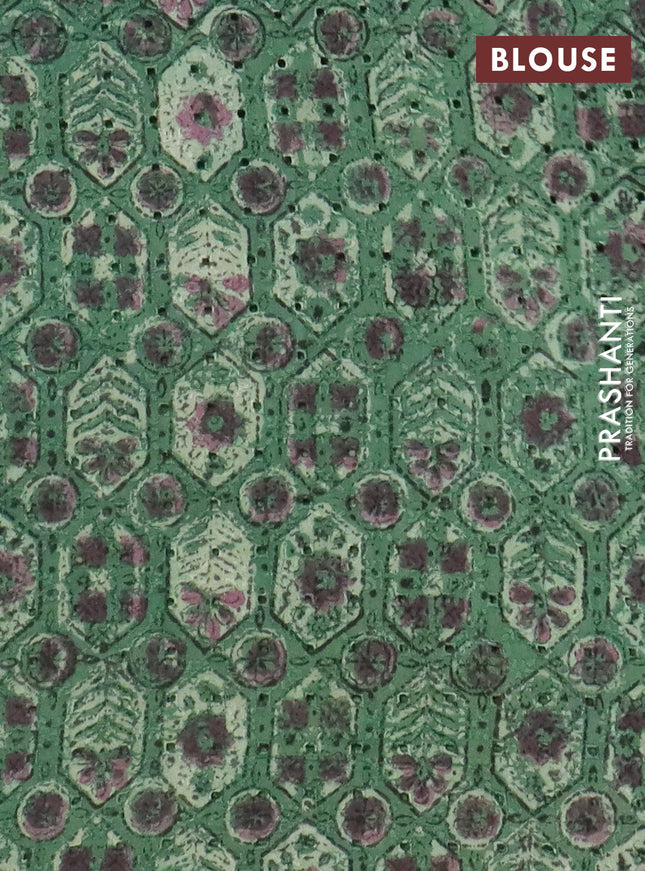 Semi chanderi saree green and beige with plain body and zari woven border