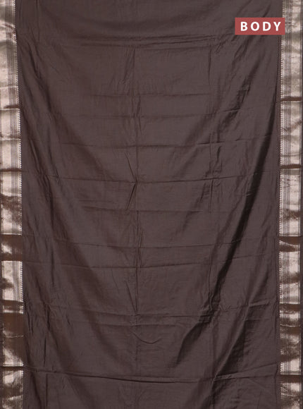 Semi chanderi saree brown and beige with plain body and zari woven border