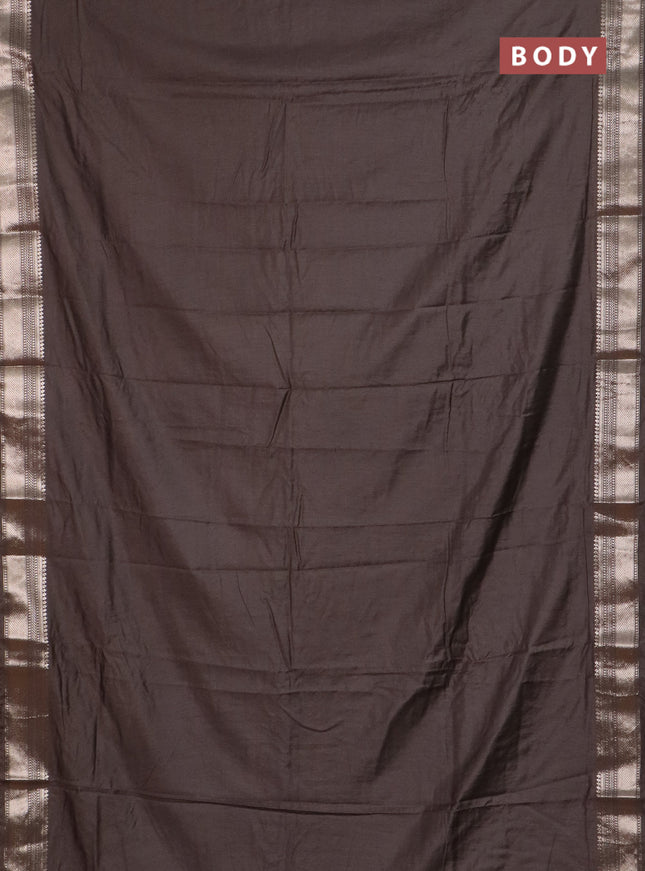 Semi chanderi saree brown and beige with plain body and zari woven border