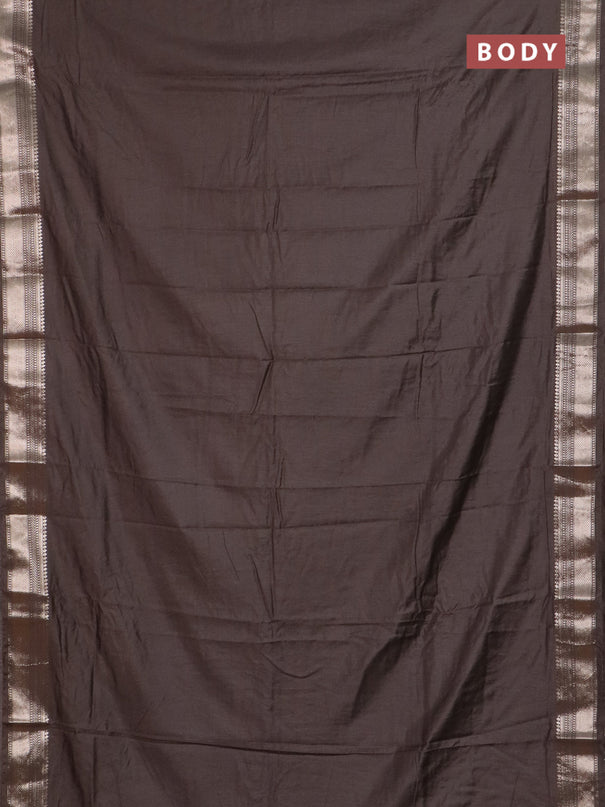 Semi chanderi saree brown and beige with plain body and zari woven border