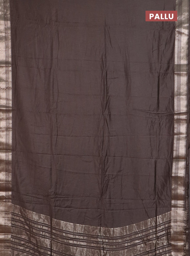 Semi chanderi saree brown and beige with plain body and zari woven border