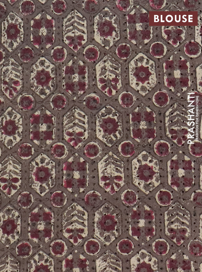 Semi chanderi saree brown and beige with plain body and zari woven border