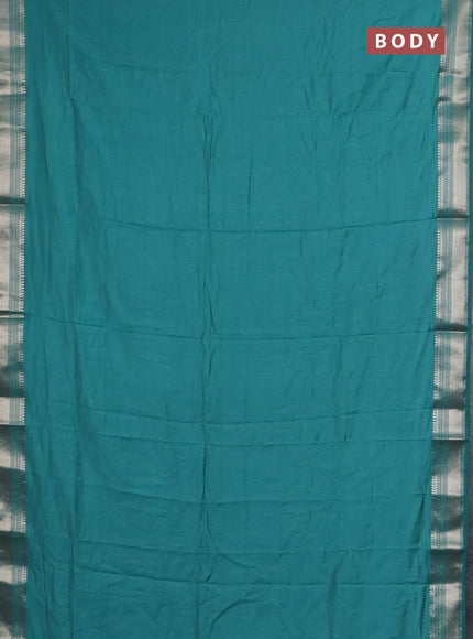 Semi chanderi saree teal green and beige with plain body and zari woven border