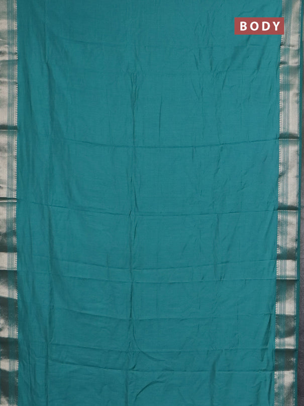 Semi chanderi saree teal green and beige with plain body and zari woven border