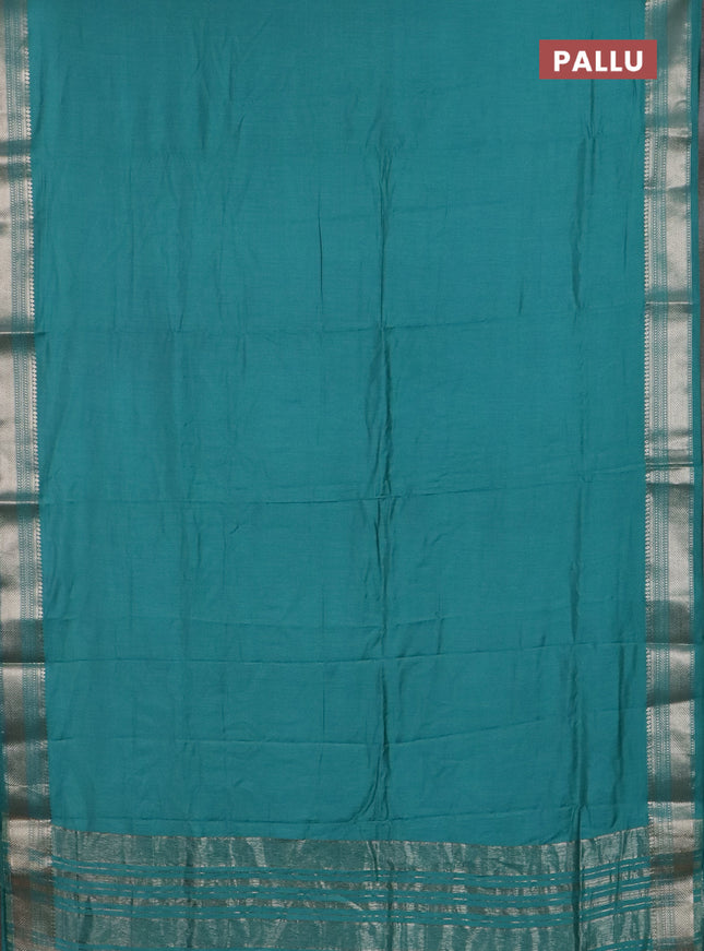 Semi chanderi saree teal green and beige with plain body and zari woven border