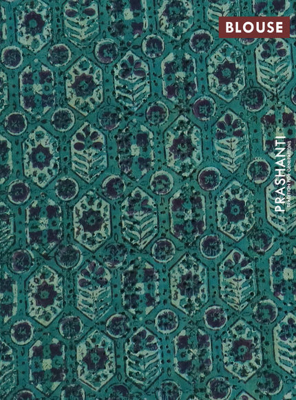Semi chanderi saree teal green and beige with plain body and zari woven border