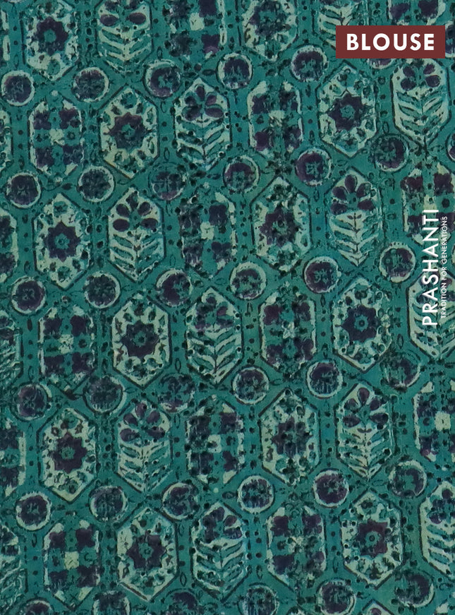 Semi chanderi saree teal green and beige with plain body and zari woven border