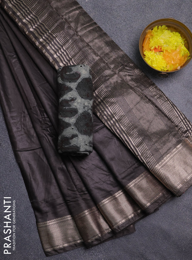 Semi chanderi saree brown and beige with plain body and zari woven border