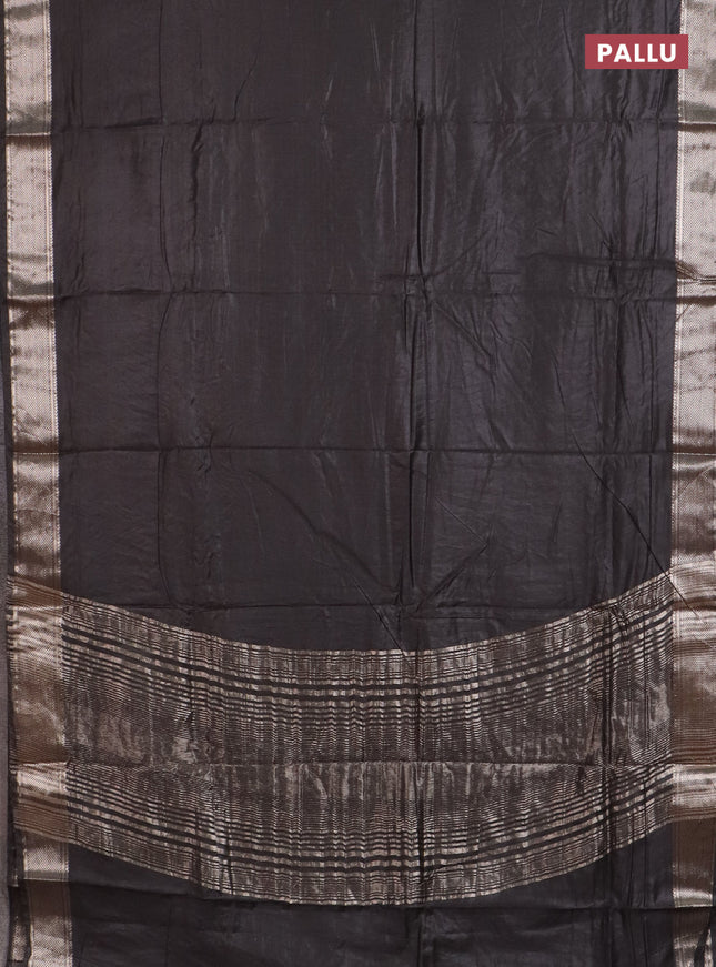 Semi chanderi saree brown and beige with plain body and zari woven border