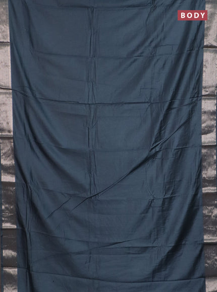 Semi chanderi saree dark grey and beige with plain body and zari woven border