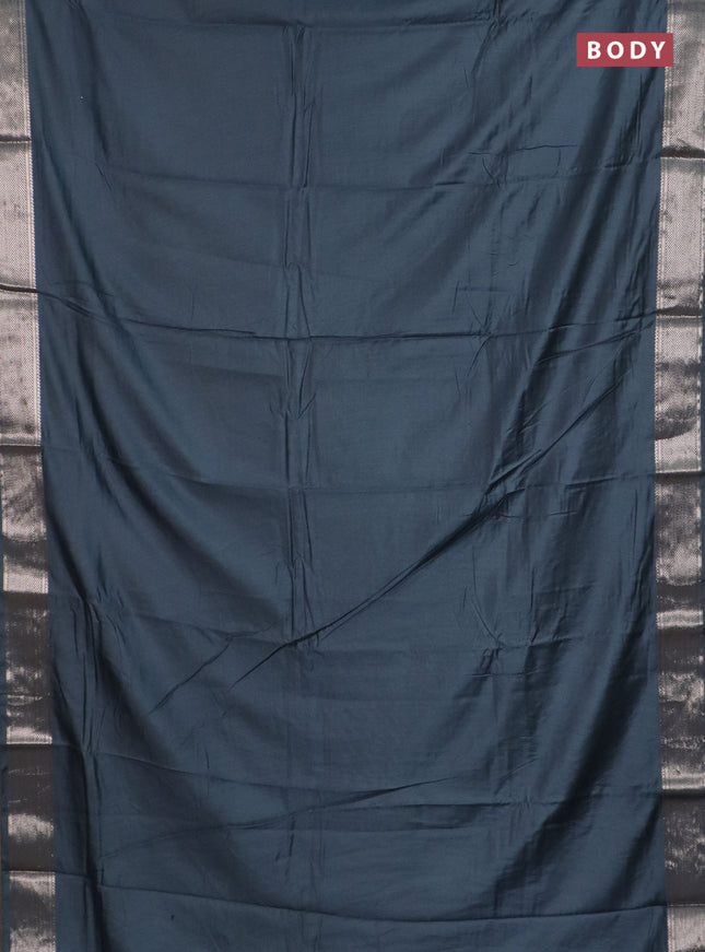 Semi chanderi saree dark grey and beige with plain body and zari woven border