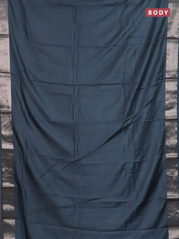 Semi chanderi saree dark grey and beige with plain body and zari woven border