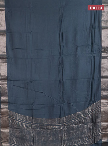 Semi chanderi saree dark grey and beige with plain body and zari woven border