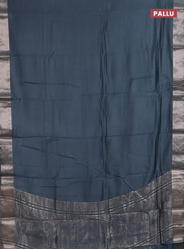 Semi chanderi saree dark grey and beige with plain body and zari woven border