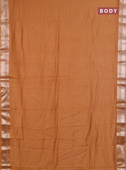 Semi chanderi saree dark sandal and beige with plain body and zari woven border