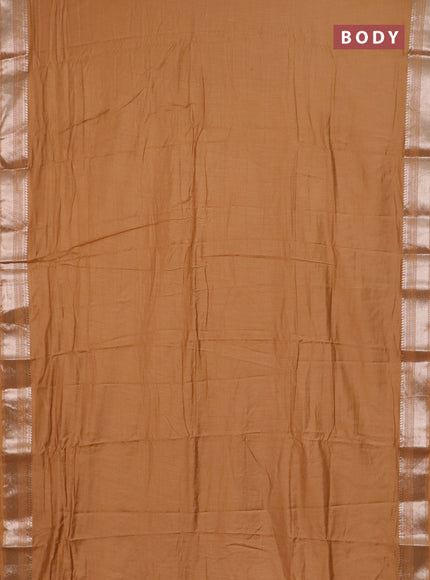 Semi chanderi saree sandal and beige with plain body and zari woven border