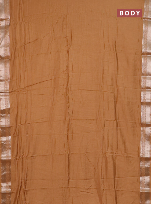 Semi chanderi saree sandal and beige with plain body and zari woven border