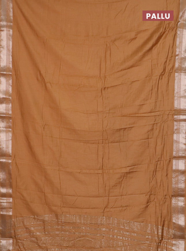 Semi chanderi saree sandal and beige with plain body and zari woven border
