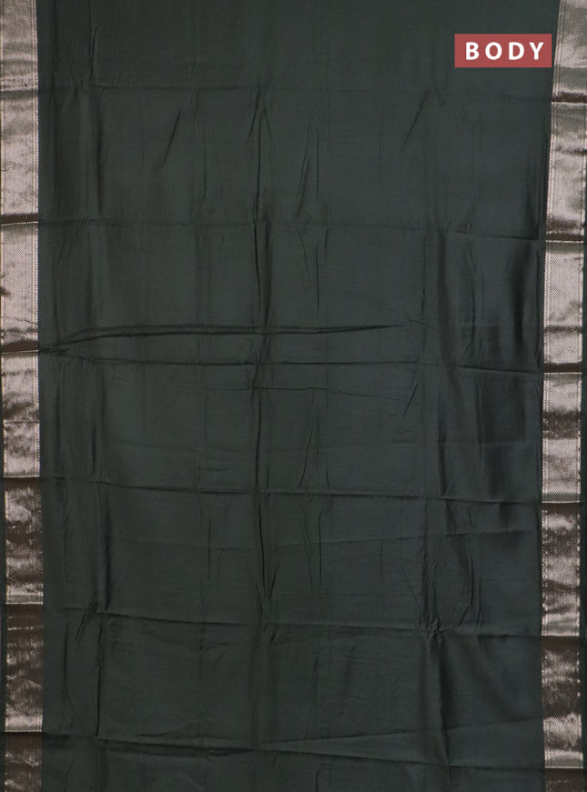 Semi chanderi saree bottle green and beige with plain body and zari woven border