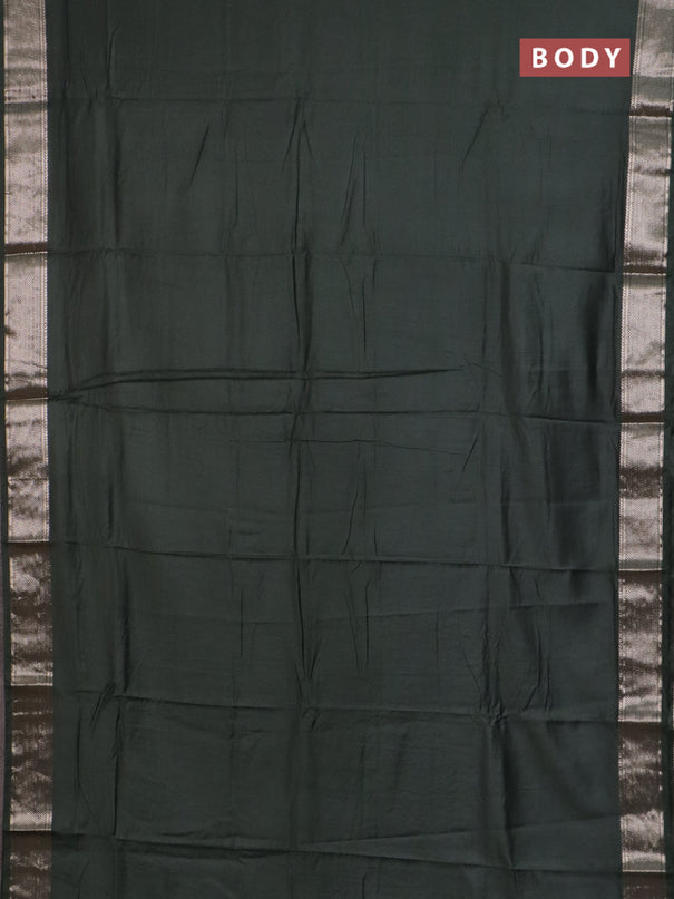 Semi chanderi saree bottle green and beige with plain body and zari woven border