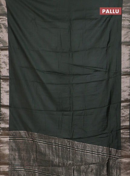 Semi chanderi saree bottle green and beige with plain body and zari woven border