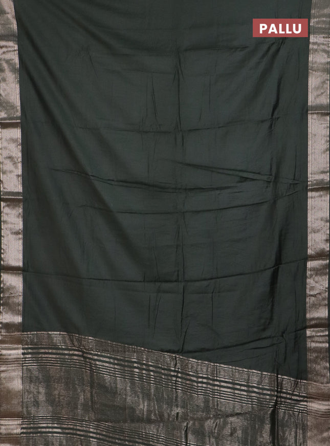 Semi chanderi saree bottle green and beige with plain body and zari woven border