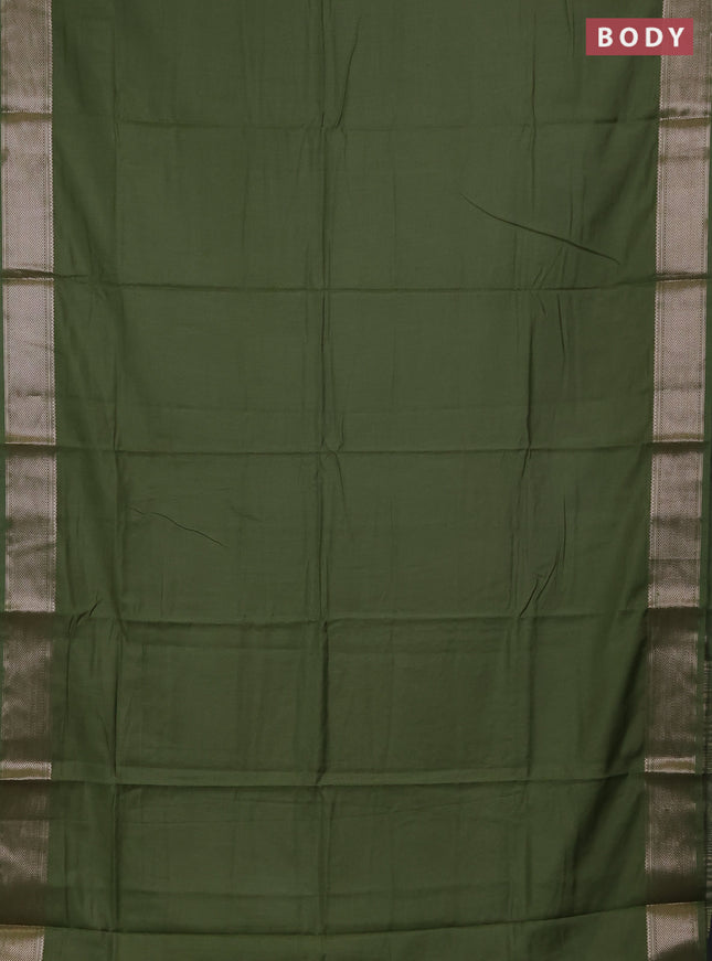 Semi chanderi saree light green and beige with plain body and zari woven border