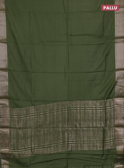 Semi chanderi saree light green and beige with plain body and zari woven border