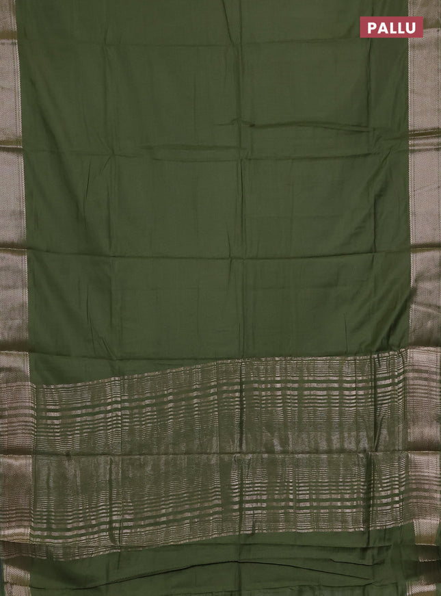 Semi chanderi saree light green and beige with plain body and zari woven border