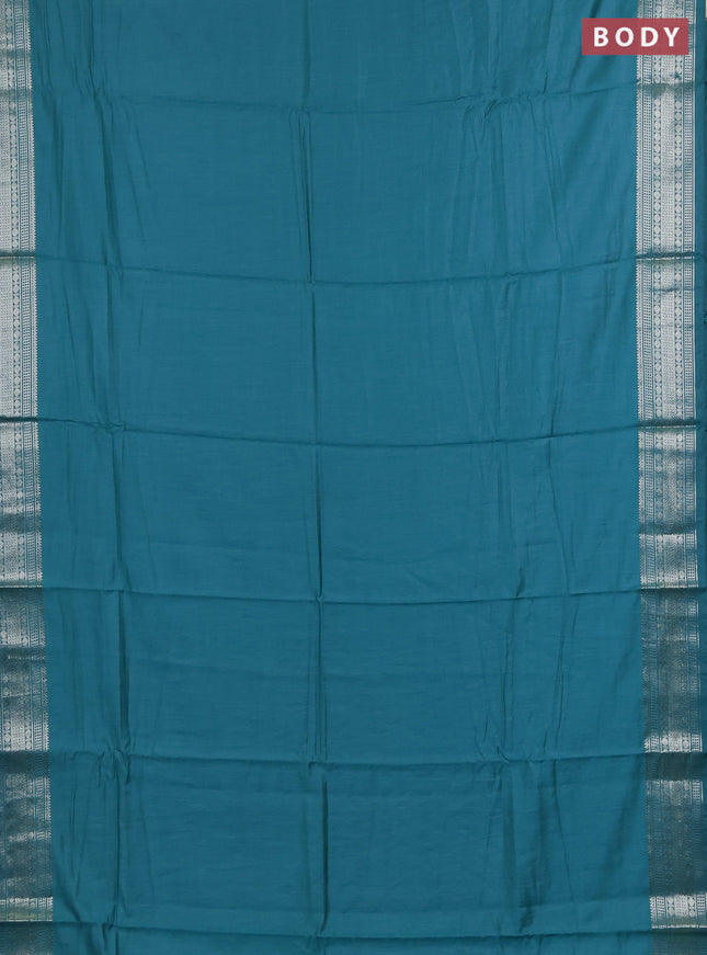 Semi chanderi saree teal green and beige with plain body and zari woven border