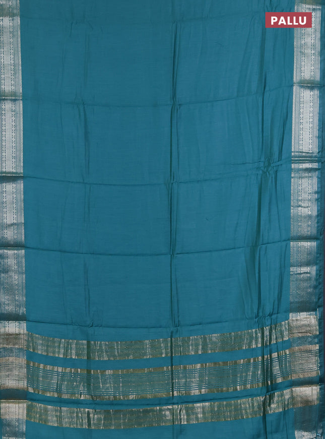Semi chanderi saree teal green and beige with plain body and zari woven border