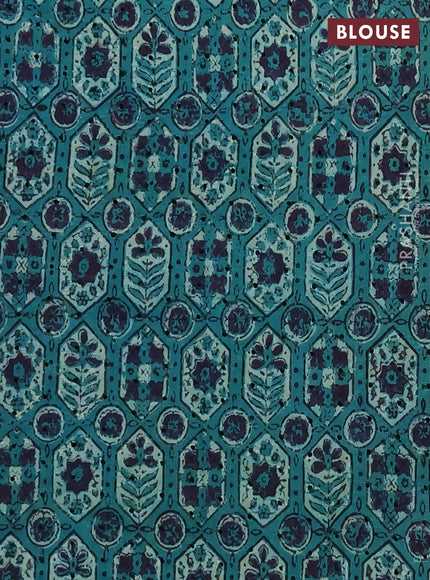 Semi chanderi saree teal green and beige with plain body and zari woven border